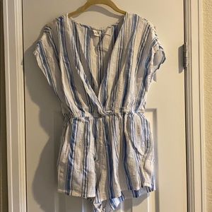 Blue and white Linen romper